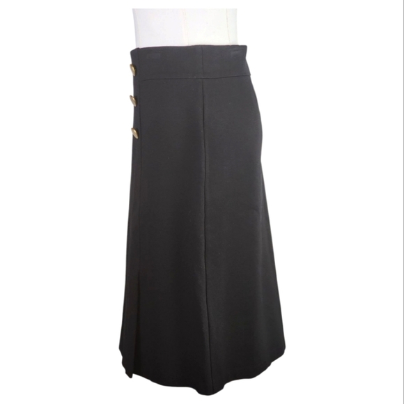 Roz & Ali Black A-Line Midi Skirt Gold Button Front Sailor Style Medium - Picture 2 of 6